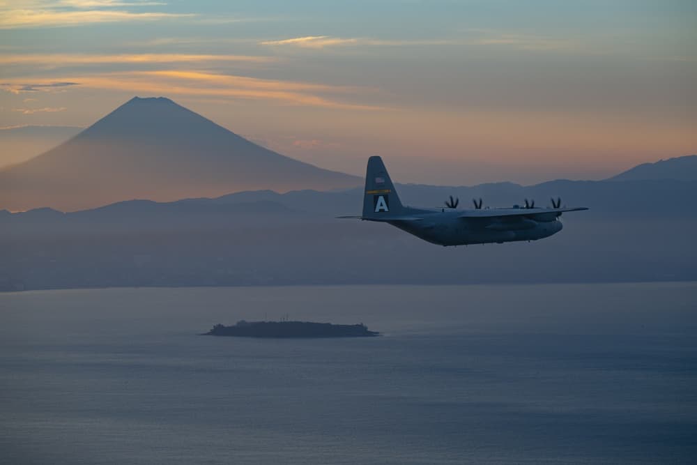 C-130 Hercules military transport aircraft in flight