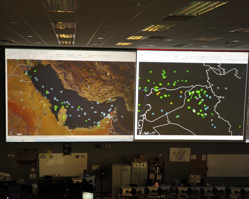 Personnel operate an air defense control center during exercise operations