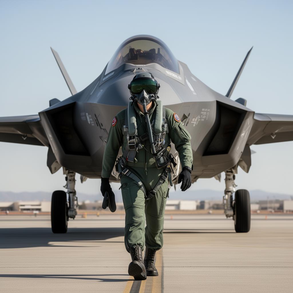 Fighter pilot conducts preflight inspection before exercise mission
