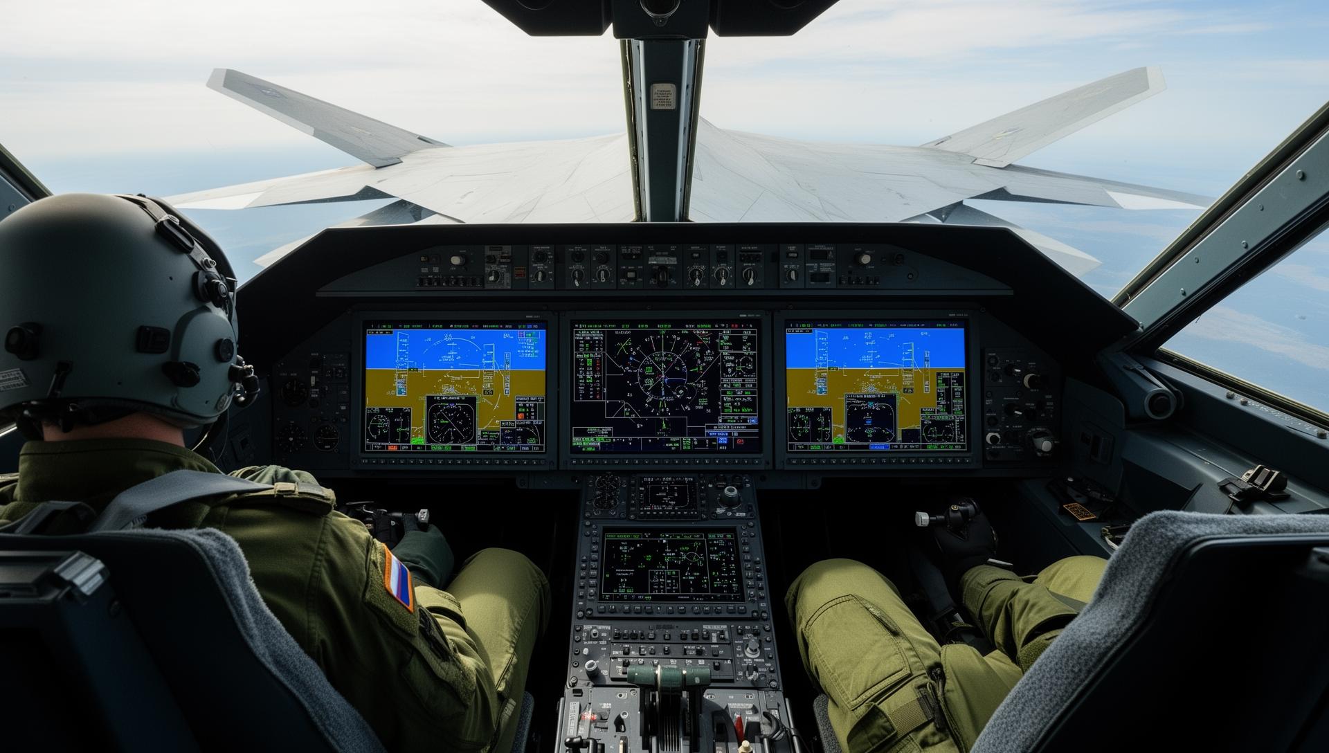 Su-57 cockpit view with modern displays