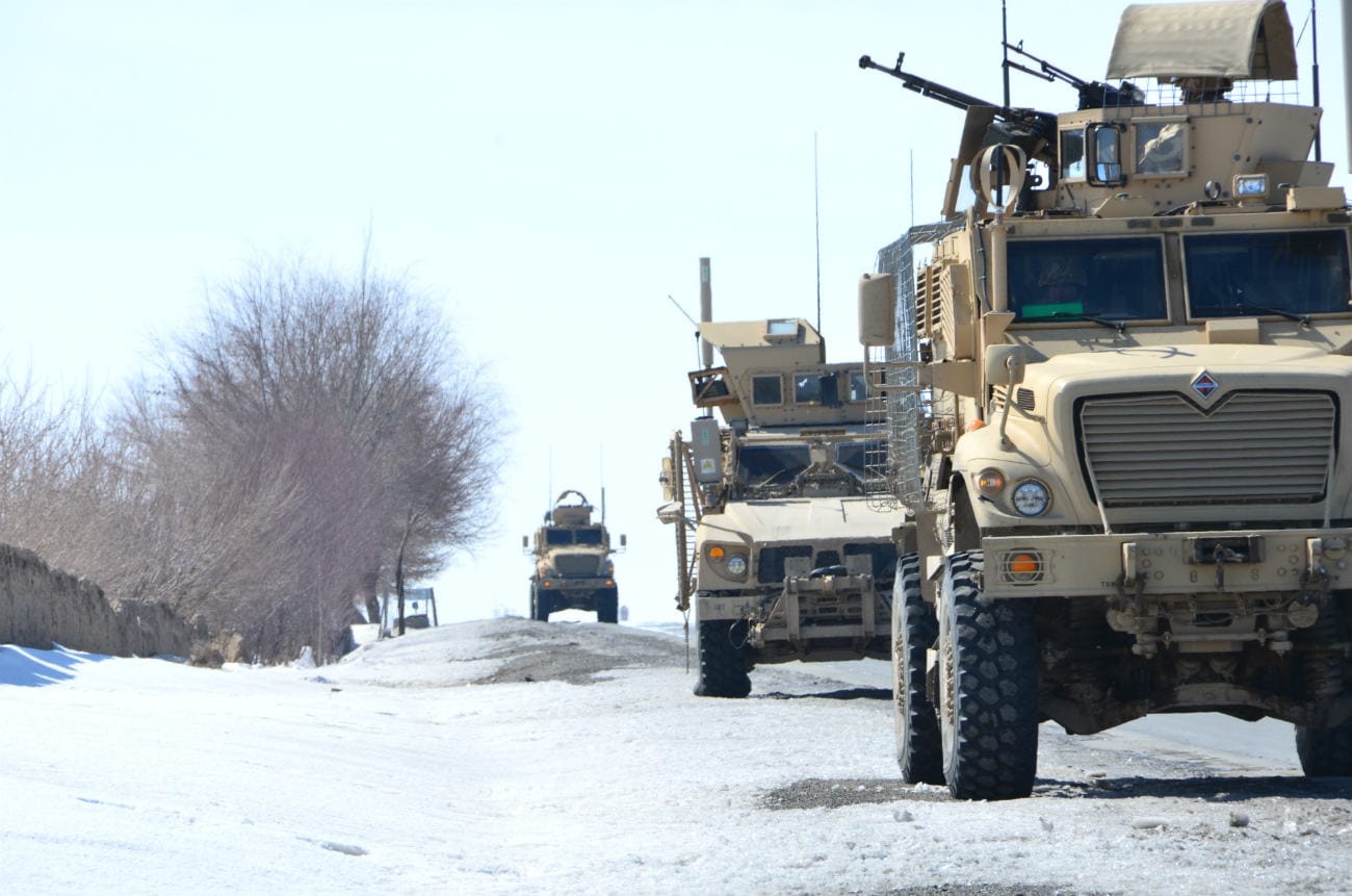 MRAPs snow road