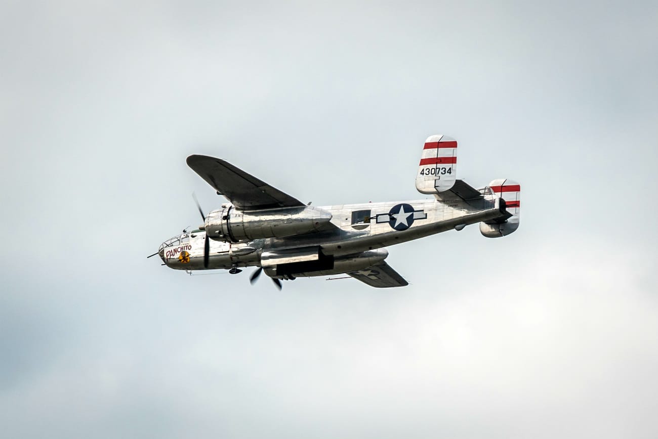 B-25 Mitchell warbird flies an aerial demonstration