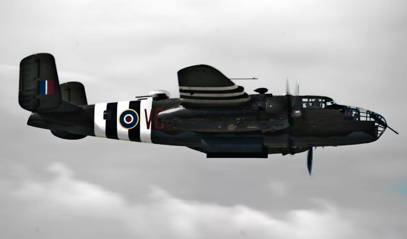 B-25D Mitchell Bomber takes off from the flightline