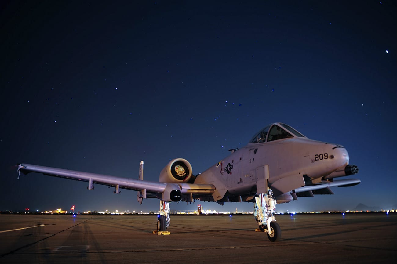 US Military Aircraft at Night Images - A-10C Thunderbolt II sitting on the flight line