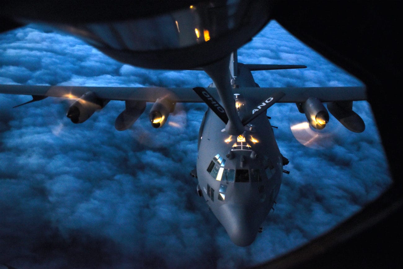 US Military Aircraft at Night Images - AC-130U Spooky aerial refueling