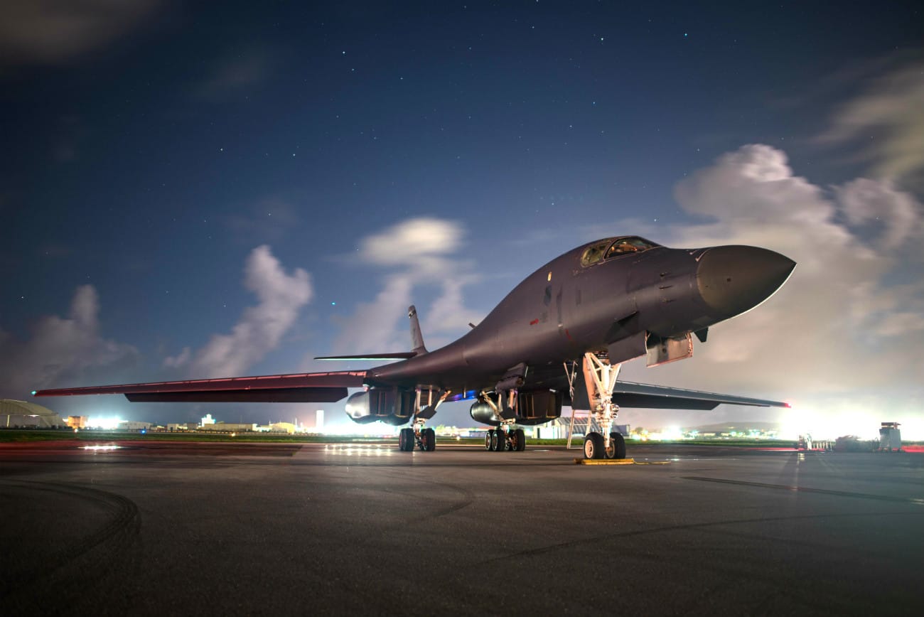 US Military Aircraft at Night Images - B-1B Lancer on the flight path