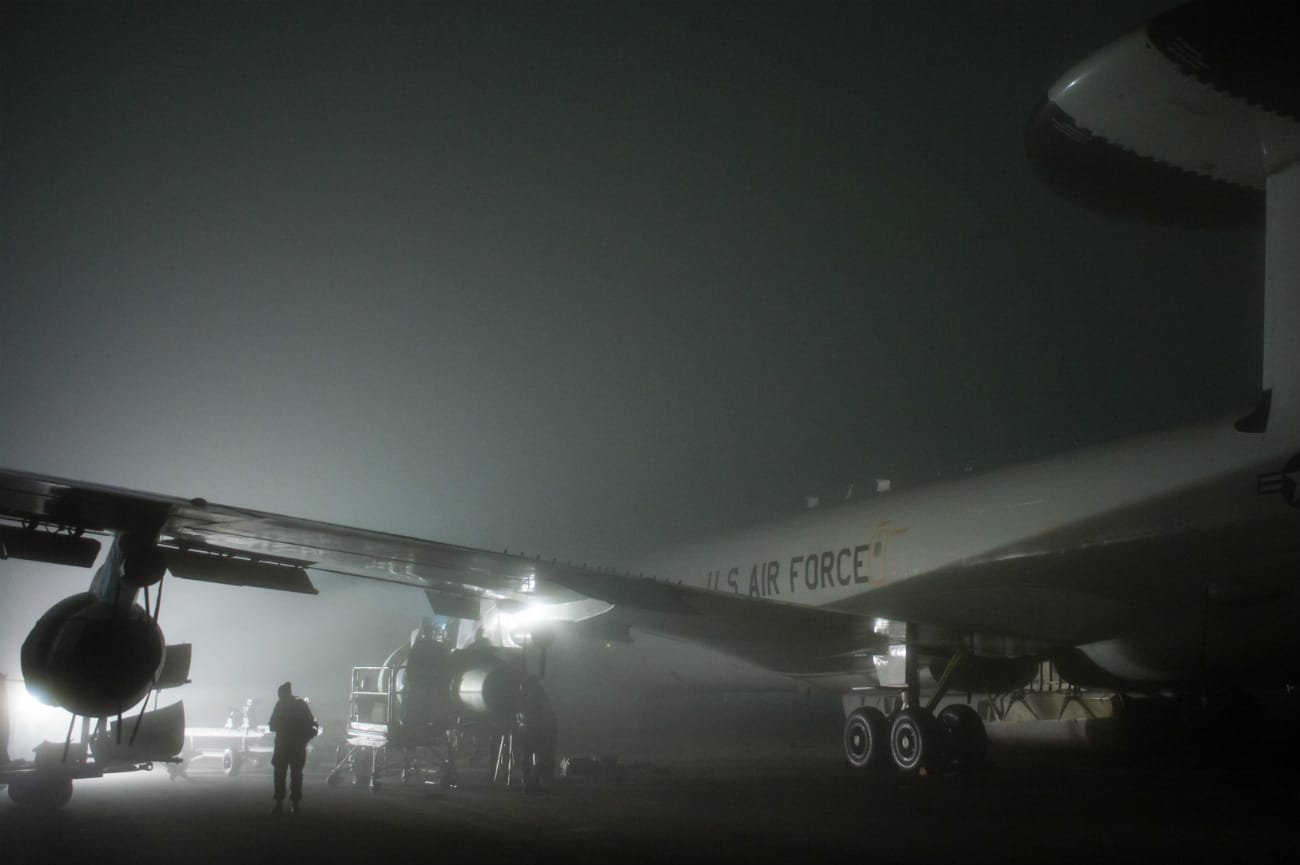 US Military Aircraft at Night Images - E-3 Sentry under repair