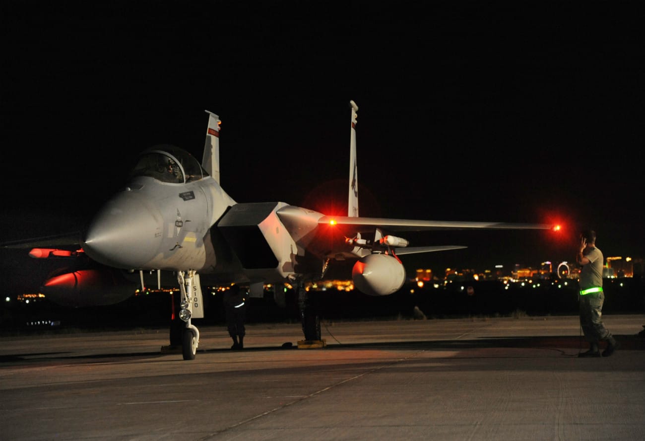 US Military Aircraft at Night Images - F-15 Eagle preparing to take off
