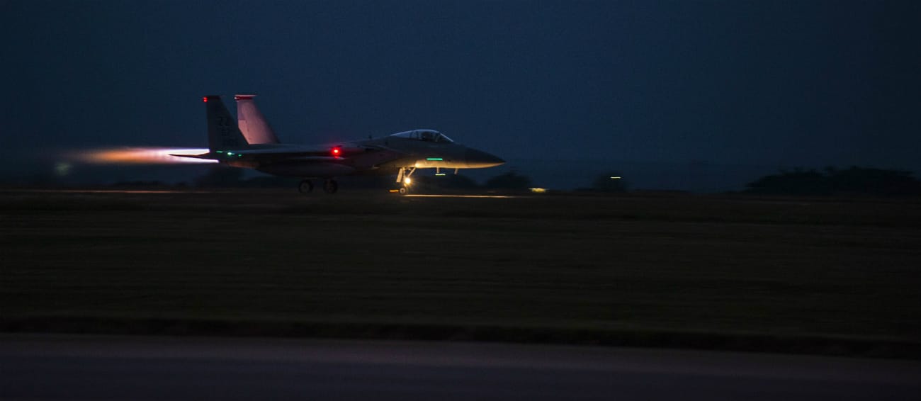 US Military Aircraft at Night Images - F-15 Eagle taking off