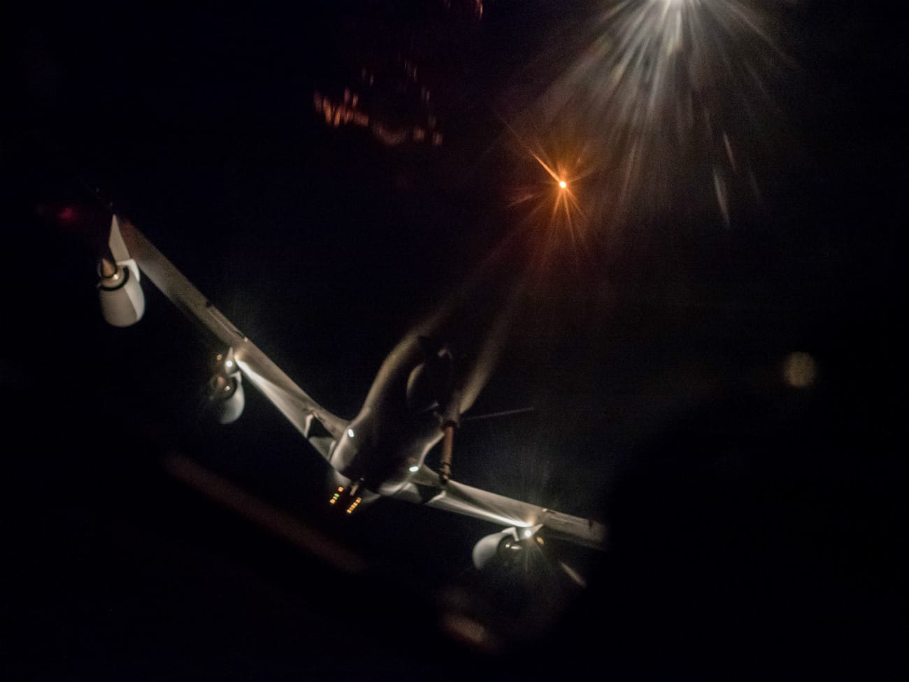 US Military Aircraft at Night Images - KC-135 Stratotanker preparing to aerial refuel