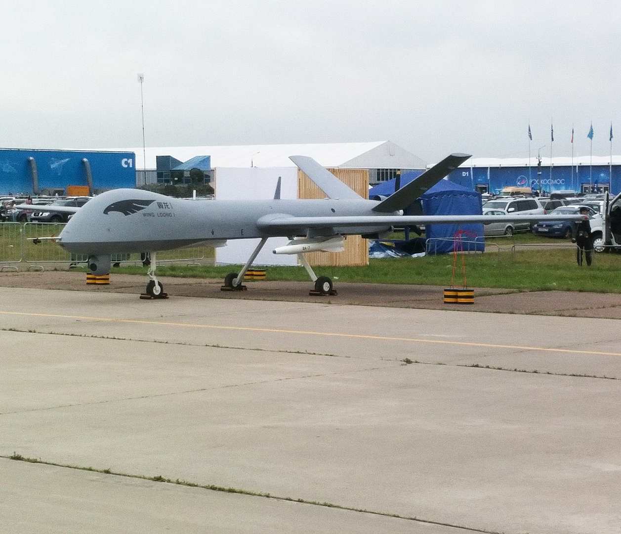Chengdu Pterodactyl I a.k.a. Wing Loong UAV side view at a recent airshow.