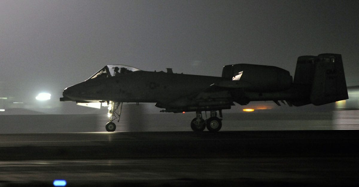 A-10 Warthog returns to Bagram Airfield, Afghanistan, from a night mission