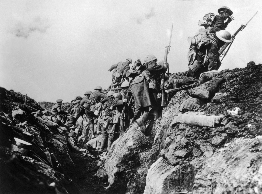 Canadian Soldiers Going into Action From Trench