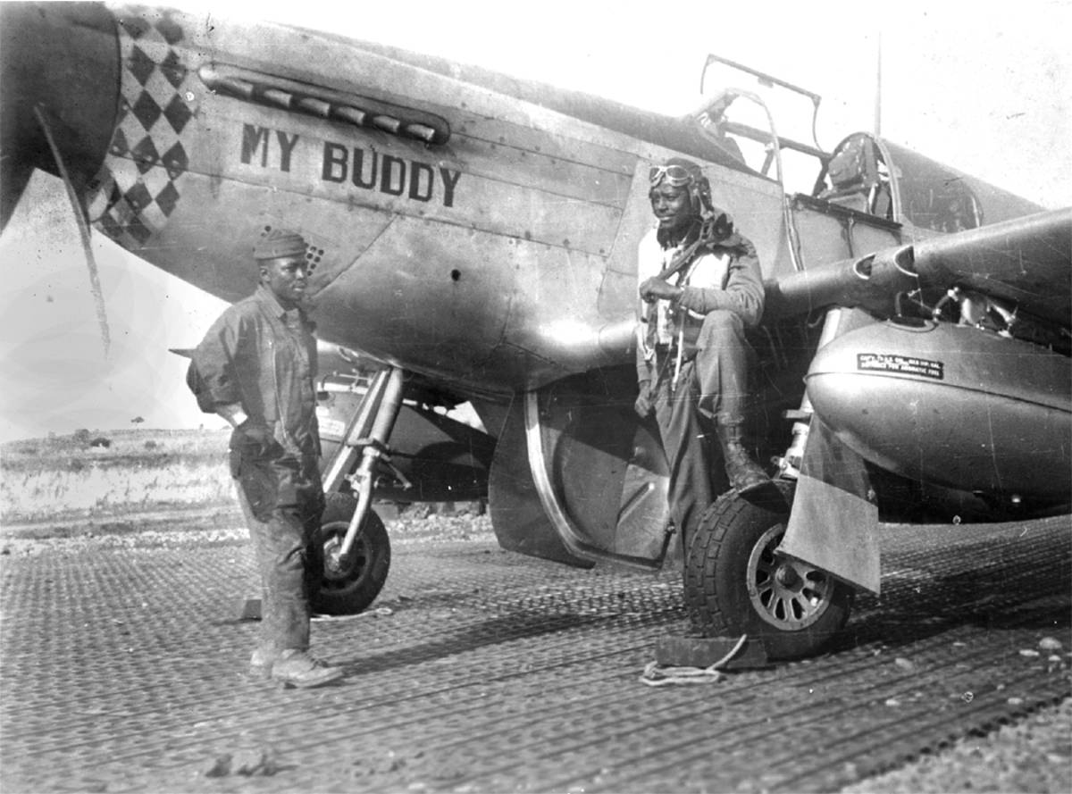 Two Tuskegee Airmen with Their Mustang